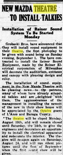 Mazda Theatre - Aug 16 1929 Sound Installed